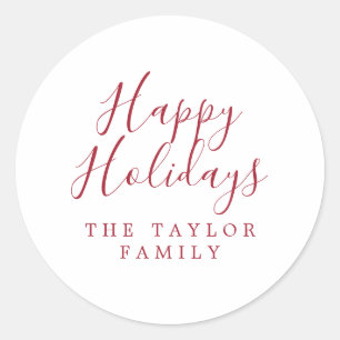 Sticker Rond Cadeau de vacances minimaliste Red Happy