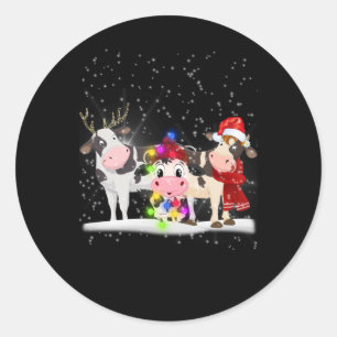 Sticker Rond Cadeau de vache   Drôle Noël Vache famille neige