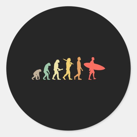Sticker Rond Cadeau d'évolution de surf rétro pour surfeurs (Devant)