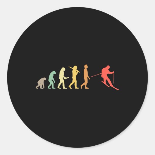 Sticker Rond Cadeau d'évolution du ski rétro pour skieurs (Devant)