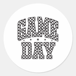Sticker Rond Cadeau drôle à carreaux jour de match Footll noir