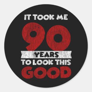 Sticker Rond Cadeau drôle d'anniversaire 90 ans Vintage