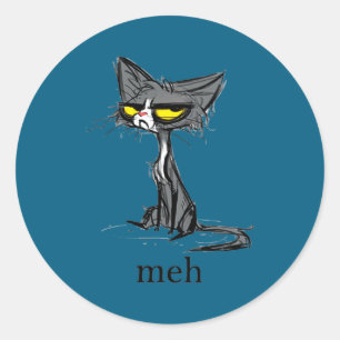 Sticker Rond Cadeau drôle de chat Meh pour les amateurs de chat