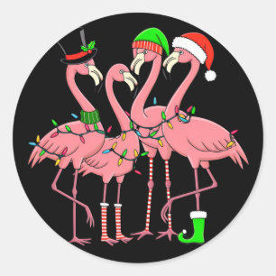 Sticker Rond Cadeau drôle de Noël de flamant rose pour amateur