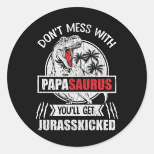 Sticker Rond Cadeau drôle de Papa avec Papasaurus pour Papas et