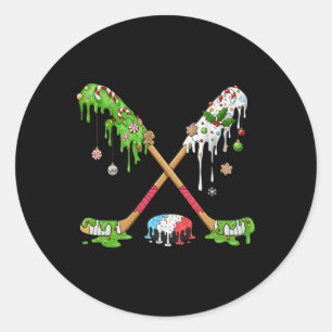 Sticker Rond Cadeau drôle de vacances de hockey canne en bonbon