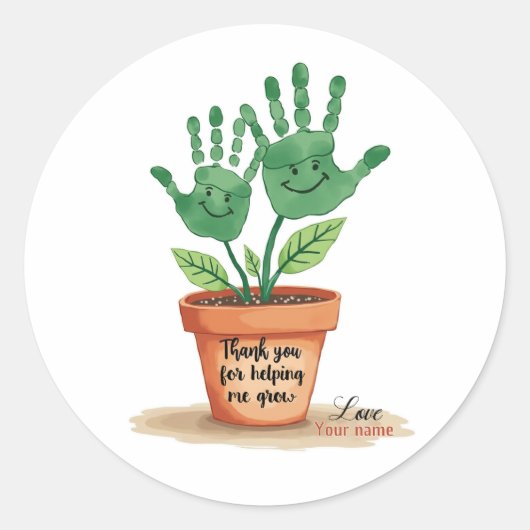 Sticker Rond Cadeau Éditable Enseignant Avec Empreinte D'Art (Devant)