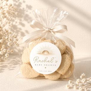 Sticker Rond Cadeau élégant bohème pour Baby Shower Little Sun