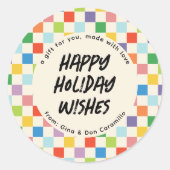 Sticker Rond Cadeau en damier de couleur vive (Devant)