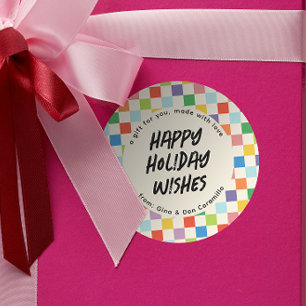 Sticker Rond Cadeau en damier de couleur vive