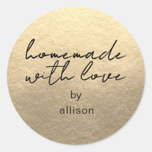 Sticker Rond Cadeau en or personnalisé fait avec amour