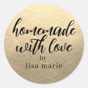 Sticker Rond Cadeau en or personnalisé fait avec amour