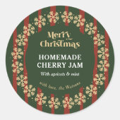 Sticker Rond Cadeau fait maison rayures rouges et vertes Joyeux (Devant)