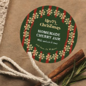 Sticker Rond Cadeau fait maison rayures rouges et vertes pour N