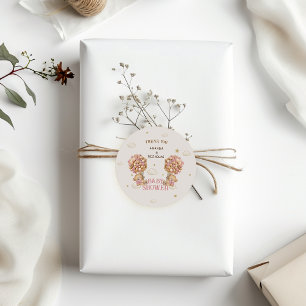 Sticker Rond Cadeau Fillettes Jumelles Ours Rose Tendresse Merc