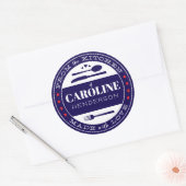 Sticker Rond Cadeau Gourmand Bleu Foncé Rouge et Blanc Fait ave (Enveloppe)