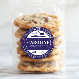 Sticker Rond Cadeau Gourmand Bleu Foncé Rouge et Blanc Fait ave