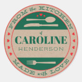 Sticker Rond Cadeau Gourmand Noël Vert et Rouge Fait avec Amour (Devant)