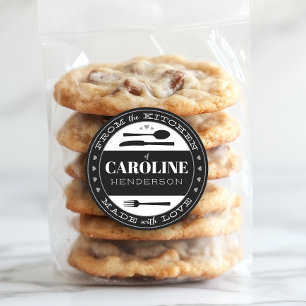 Sticker Rond Cadeau Gourmand Noir et Blanc Fait avec Amour
