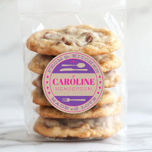 Sticker Rond Cadeau Gourmand Rose et Violet Rustique Fait avec