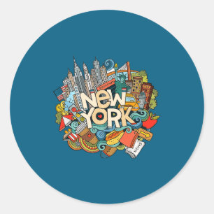 Sticker Rond Cadeau grand New York City Nyc Iconique Skyline _1