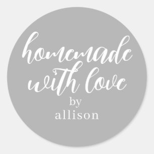 Sticker Rond Cadeau gris personnalisé fait avec amour