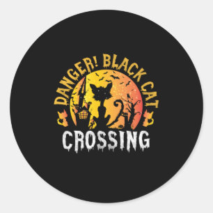 Sticker Rond Cadeau Halloween Danger Cat Crossing Anniversair