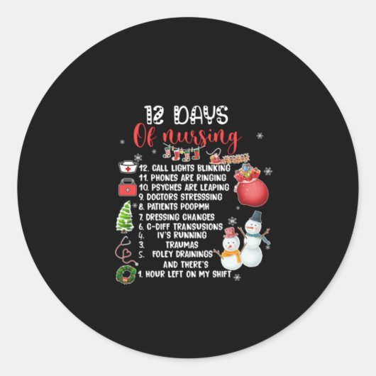 Sticker Rond Cadeau Infirmière 12 Jours D'Infirmière (Devant)