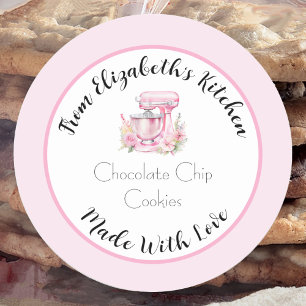 Sticker Rond Cadeau Maison Cuisiné Avec Amour Mélangeuse Fleuri