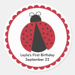 Sticker Rond Cadeau mignon d'anniversaire de coccinelle