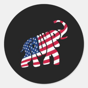 Sticker Rond Cadeau Mignon Trump Drapeau Américain Fier Eléphan