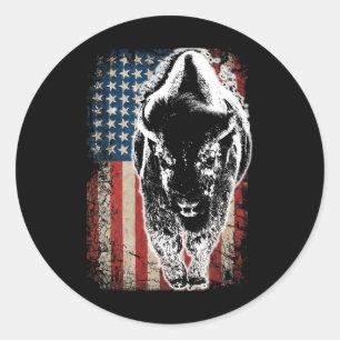 Sticker Rond Cadeau patriotique de bison de drapeau américain v