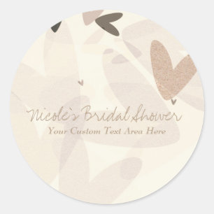 Sticker Rond Cadeau personnalisé de mariage rose et taupe coeur