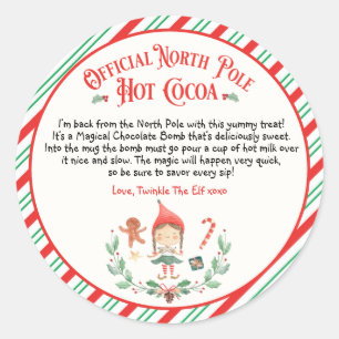 Sticker Rond Cadeau personnalisé Elf Hot Chocolate Bombe Arriv