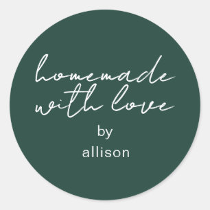 Sticker Rond Cadeau personnalisé fait avec amour vert foncé