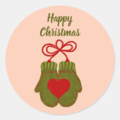 Sticker Rond Cadeau personnalisé Noël Mittens (Devant)