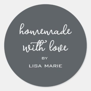 Sticker Rond Cadeau personnalisé noir décent fait avec amour