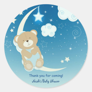 Sticker Rond Cadeau personnalisé pour Baby Shower Ours en Peluc