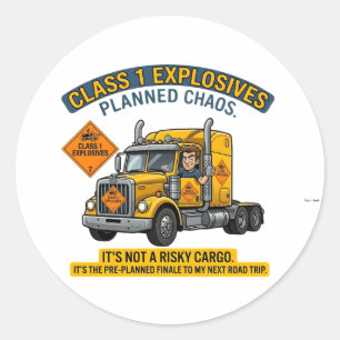 Sticker Rond Cadeau pour camionneur de classe 1 explosifs ADR