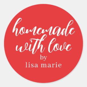 Sticker Rond Cadeau rouge personnalisé fait avec amour