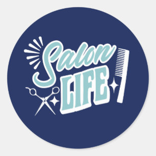 Sticker Rond Cadeau Salon Life pour coiffeur bleu