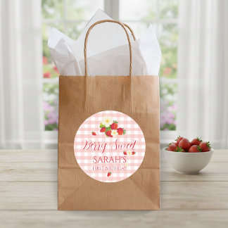 Sticker Rond Cadeau Saveur Fraise Sucrée 1er Anniversaire