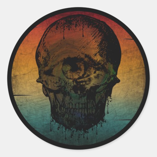 STICKER ROND CADEAU SKULL VINTAGE HALLOWEEN HORREUR (Devant)