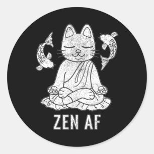 Sticker Rond Cadeau spirituel de yoga de chat de méditation drô