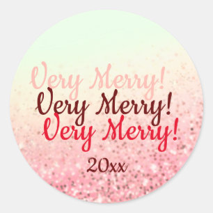 Sticker Rond Cadeau vert clair rose très joyeux de parties