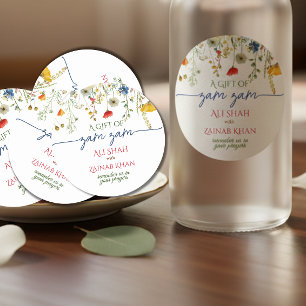 Sticker Rond Cadeau Zam Zam écriture florale aquarelle