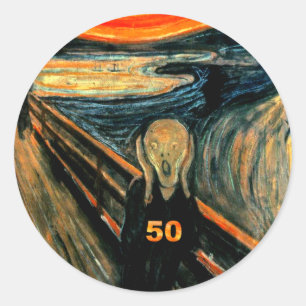 Sticker Rond Cadeaux 50e Anniversaire, Le cri 50!