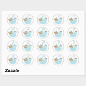 Sticker Rond Cadeaux Bleus Bébé dans un parapluie (Feuille)