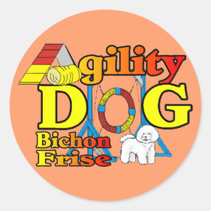 Sticker Rond Cadeaux d'agilité Bichon Frise