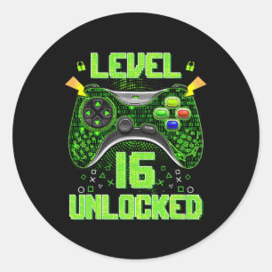 Sticker Rond Cadeaux de 16e anniversaire Niveau 16 débloqué 16